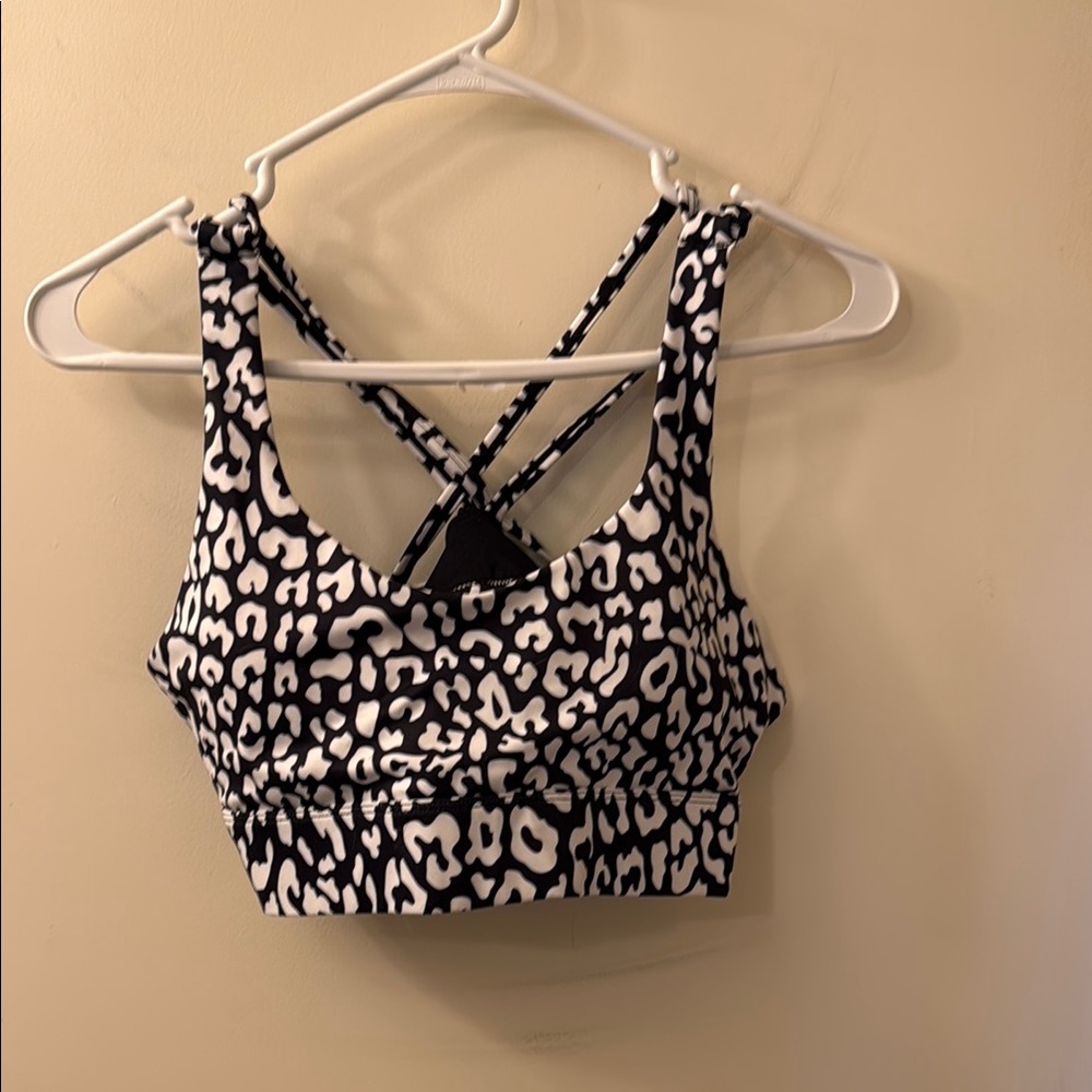 ZYIA Black and White Sports Bra with Criss-Cross Straps